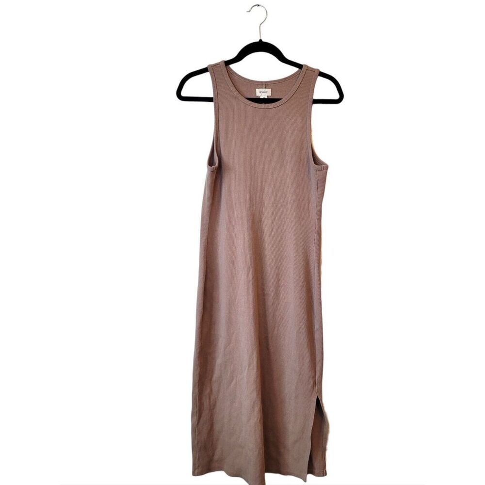 UpWest Tan Ribbed Cotton Tank Maxi Dress with Side Slit Size M